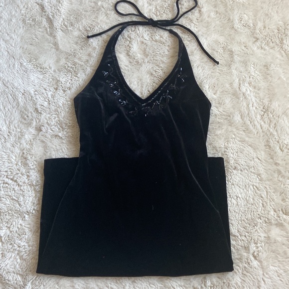 VINTAGE Y2K black halter tie velvet dress - Picture 2 of 12